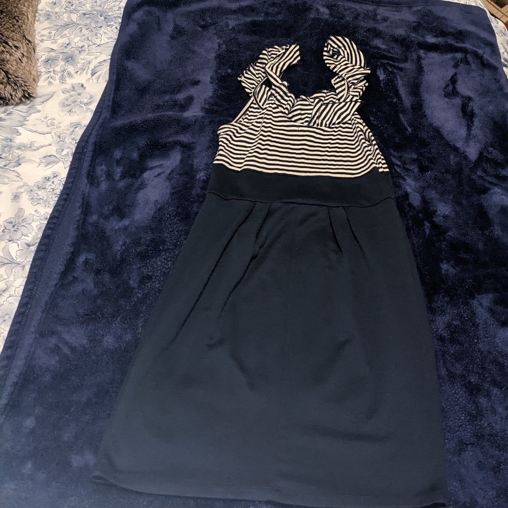 Women's Medium Navy and White Striped Dress